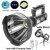 P50 300LM/5000LM/12000LM Сильный свет прожектора Открытый портативный светодиодный фонарик USB перезаряжаемый водонепроницаемый аккумулятор дальнего действия для кемпинга и охоты