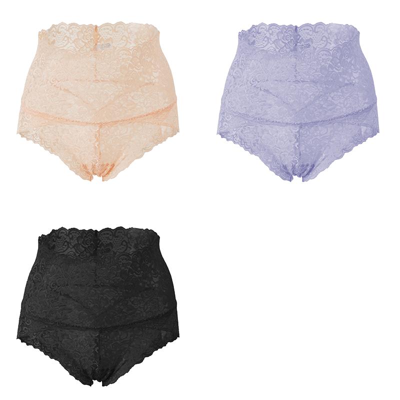3PCS Ladies Sexy Mesh Panties High-waist Seamless Lace Underwear Briefs Women Knickers Transparent Lingerie