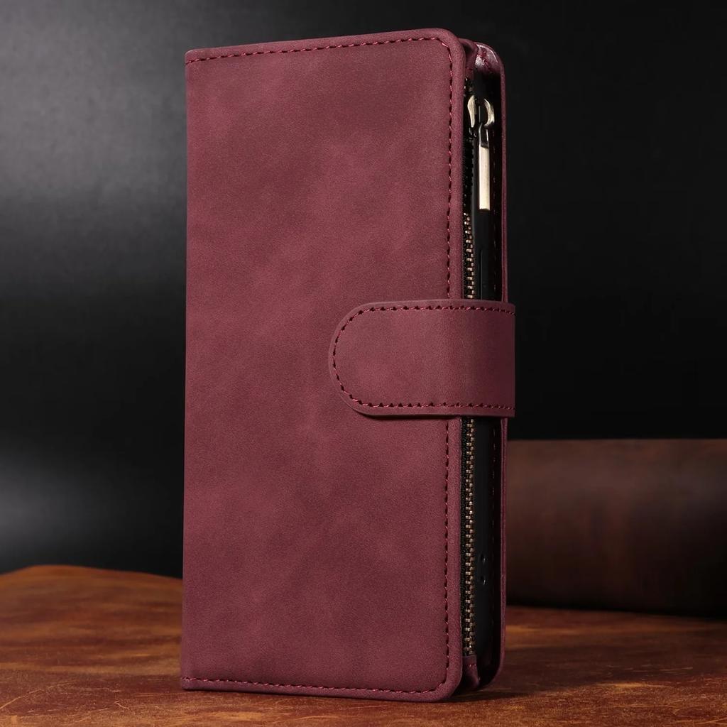 Zipper Flip Leather Case for IPhone 16 17 Pro Max Air 16E 15 14 13 12 11 Pro Max Plus Business Wallet Card Slot Phone Cover