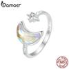 925 Sterling Silver Moon and Star Adjustable Ring Jewelry Gift for Women