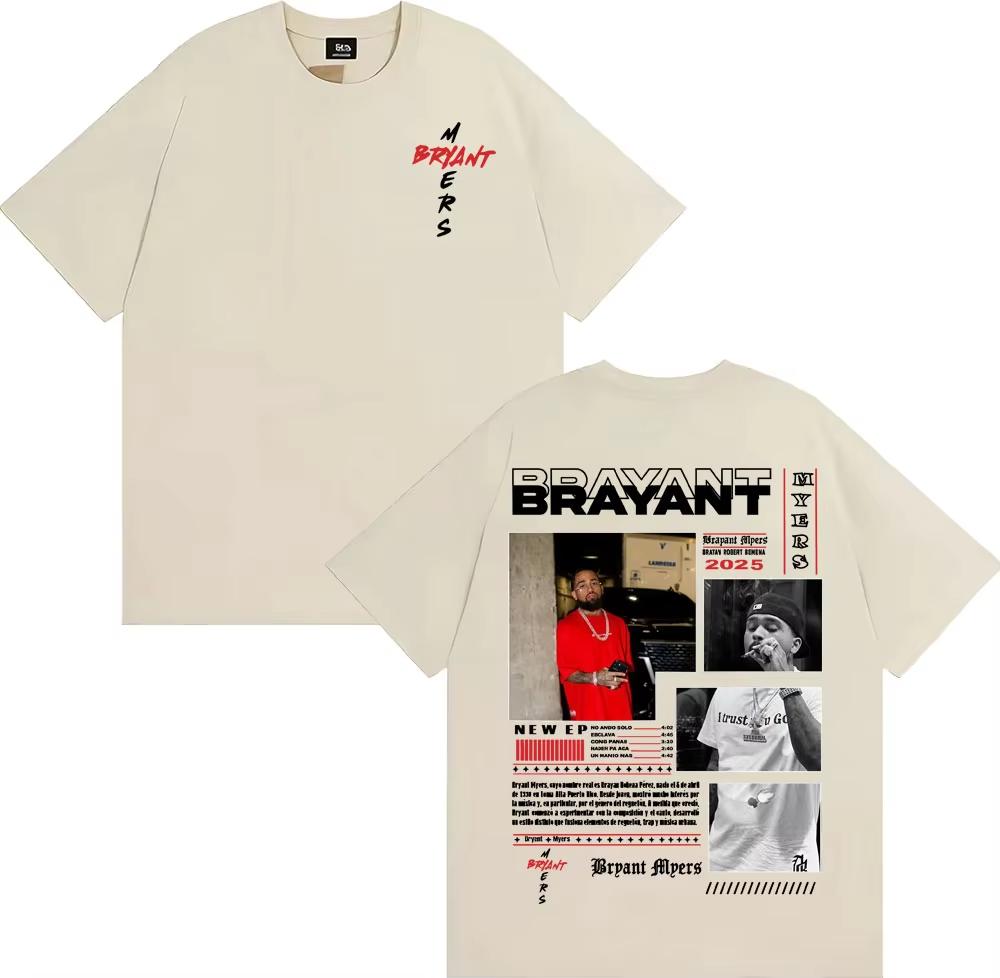 Rapper Bryant Myers 100cotton Unisexs shirt oversized album graphics summer Womens Y2k Hip Hop Oneck rock Streetwear Tshirt