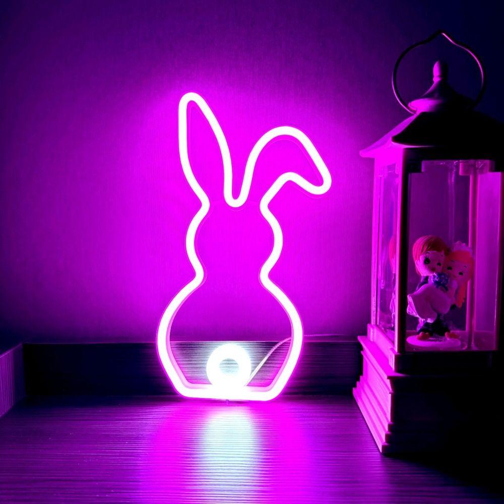Bicolor Bunny Neon Sign USB Battery Powered Easter Bunny Sign Bunny Neon Light  Wedding Party