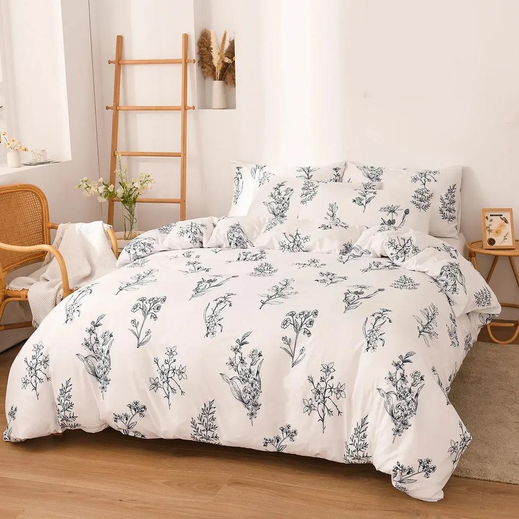 Floral Duvet Cover Flower Duvet Cover 3 Pieces Set 1 Orange Botanical Duvet Cover 2 Pillowcases Soft Blossom Plant Print Bedding