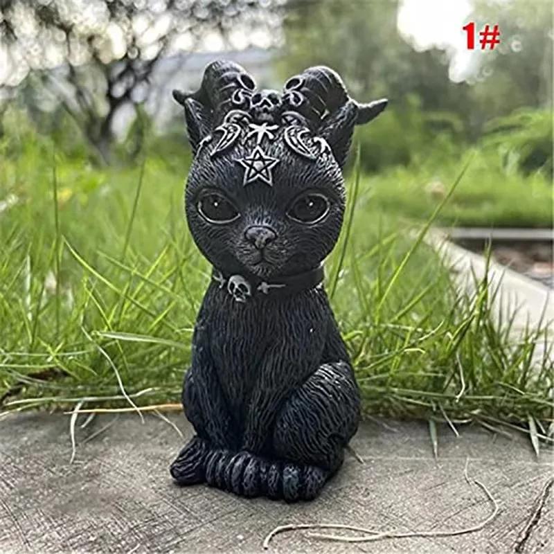 Статуя черного кота, таинственная милая кошка, расписанная вручную скульптура для Хэллоуина, украшения из смолы, статуэтка кошки-ведьмы, декор для ведьм