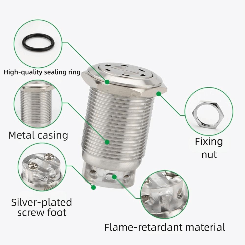 Новый металлический зуммер 16 мм, высокий уровень звука (ДБ), индикатор-сигнализатор из нержавеющей стали, 12 В, 24 В, звуковой и световой сигнал
