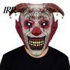 Scary Halloween Clown Mask Devil Horns Mask, with Bell Decor, Breathable Comfortable Face Latex Headgear, for Adult Cosplay Props Horror Party