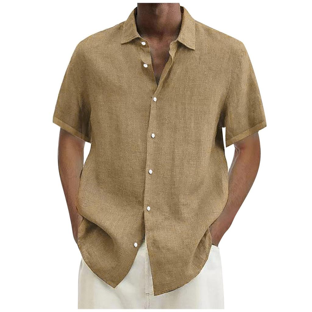 Designer Spring Summer Men's Casual Cotton Linen Solid Color Short Sleeve Shirts Loose Shirts