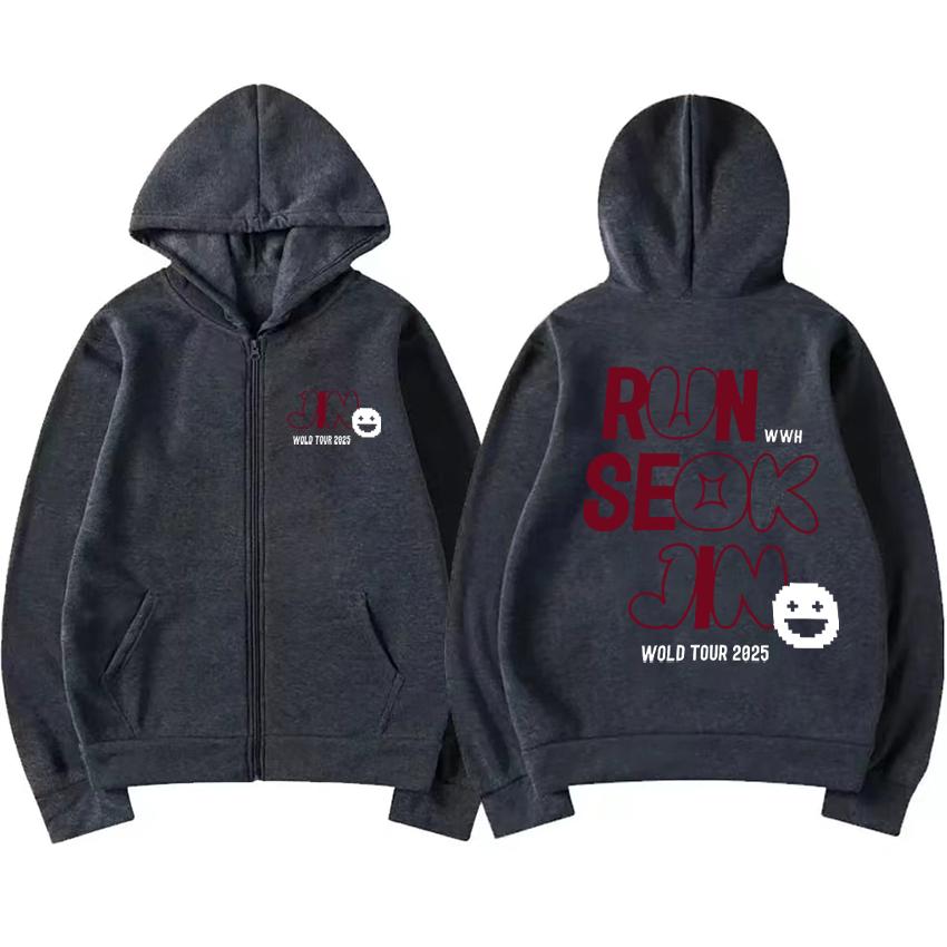 Худи Jin Runseokjin World Tour Мужское Женское НОВОЕ Винтажное Пальто Флис Повседневная Куртка на Молнии Осень Зима Свободные Толстовки