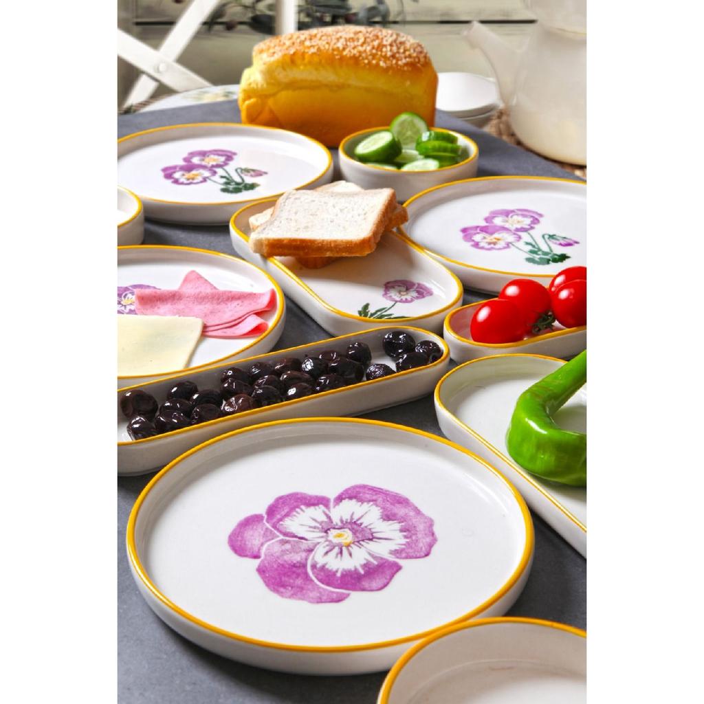 14 Piece Stackable Violet Breakfast Set For 6 Persons Handmade Special Design Breakfast Set Breakfast Bowl