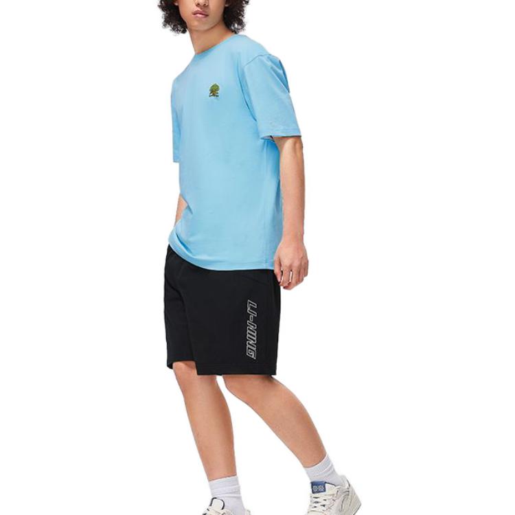 Li-Ning Sports Life Series Tree Brand Logo Print Футболка с круглым вырезом и короткими рукавами Мужские топы Ice-Blue AHST183-3