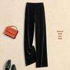 Black Gold Velvet High-Waist Wide-Leg Trousers for Women - Autumn/Winter Floor-Length Casual Pants