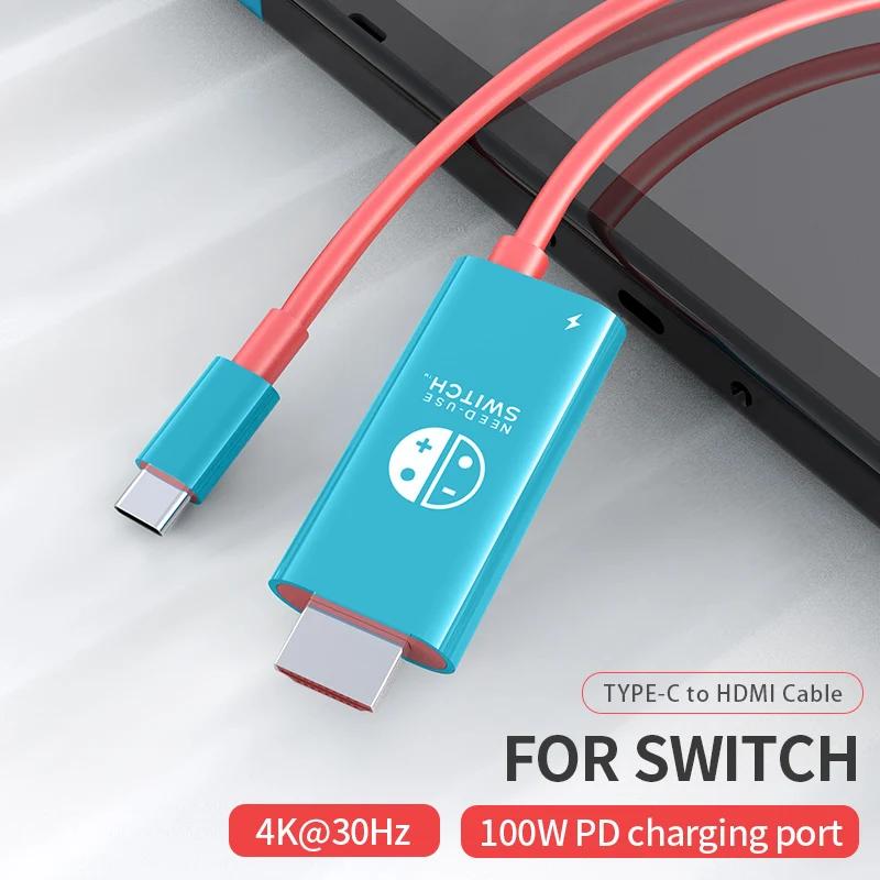 MobilePhone SteamDeck Type C to HDMI Cable for Nintendo Switch, 4K 1080P, 100W PD Charging, Compatible with Laptop, Tablet