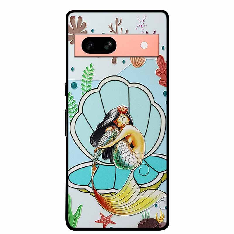 3D Flowers Case For Google Pixel 7a 5G Case Emboss Relief Floral Black Silicone Soft Back Covers For Google Pixel 7a Case Fundas
