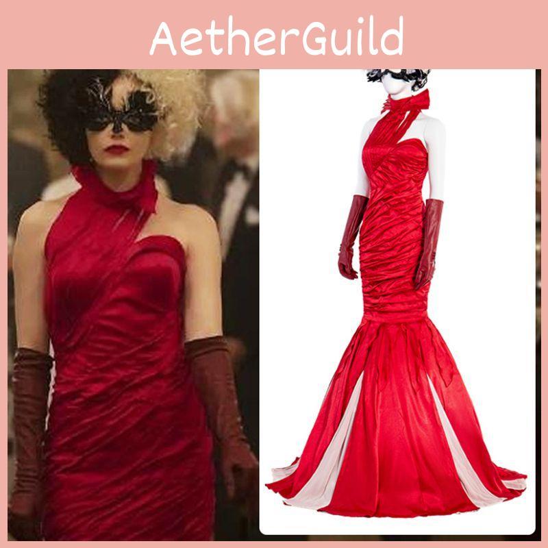 Изысканный костюм для косплея Круэллы Де Виль Куйла с элегантным платьем и аксессуарами