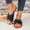 Summer New Round Head Cross Flat Bottom Slippers Women's Foreign Trade Large Size Simple Weaving Beach Cool Slippers Wholesale