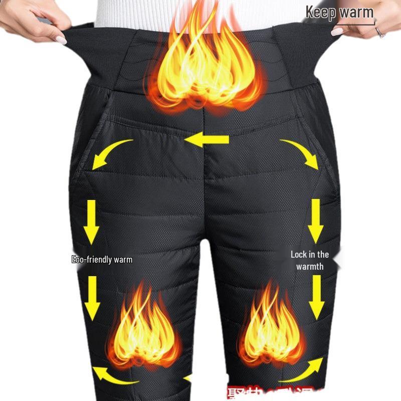 Женские утепленные пуховые брюки с высокой посадкой - Приталенный крой, Большой размер, На флисовой подкладке, Теплая зимняя одежда для женщин среднего и пожилого возраста