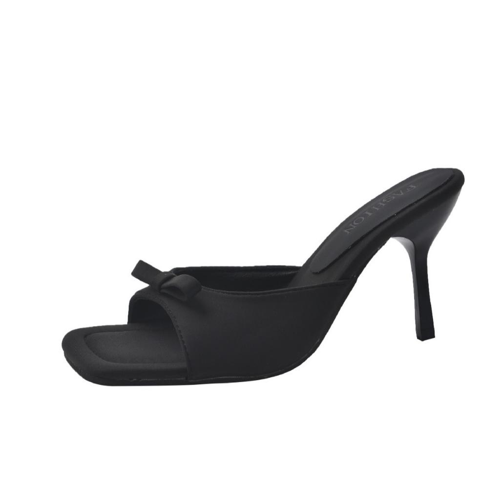 Нишевые черные туфли на высоком каблуке с бантом, классные тапочки, туфли-феи 2025 года, новая популярная модная верхняя одежда