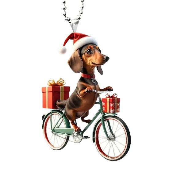 Акриловое Рождественское украшение Щенок на мотоцикле для елки или автомобиля