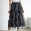 Тюлевая юбка для женщин Эластичная Высокая талия А-силуэт Длинная Юбка-пачка Фея Легкая Многослойная Ярусная Макси-юбка