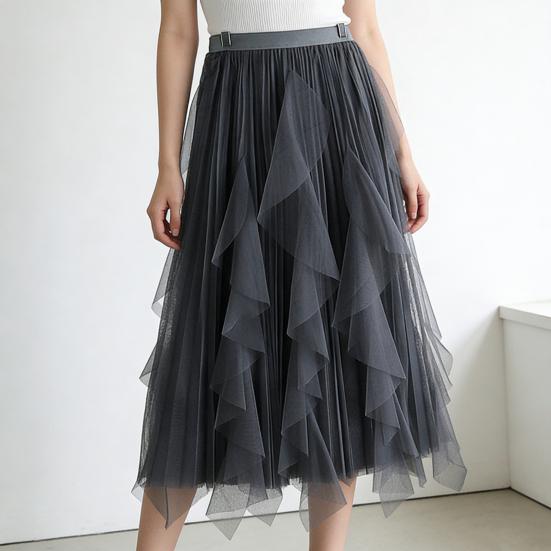 Тюлевая юбка для женщин Эластичная Высокая талия А-силуэт Длинная Юбка-пачка Фея Легкая Многослойная Ярусная Макси-юбка