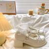 Summer New Cute Bow Mary Jane Single Shoes Women's Medium Heel with Skirt Japanese Lolita Small Leather Shoes