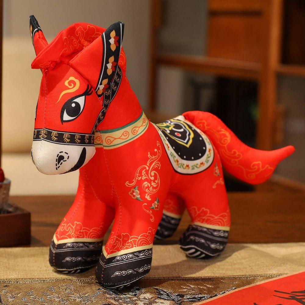 Traditional Chinese Zodiac Good Luck Pony Doll Horse Mascot Plush Toy New Year Celebration
