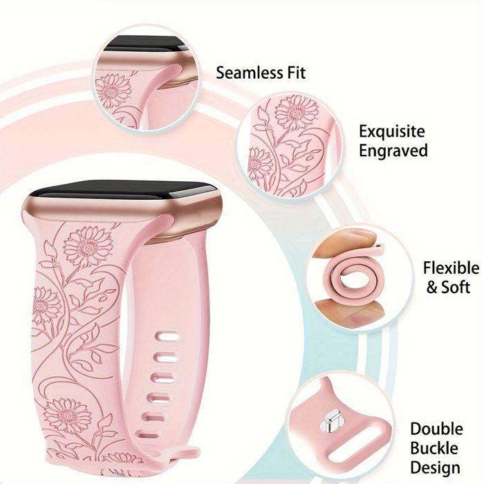 2x Bracelet pour Apple Watch 38mm-40mm-41mm Series 9 8 SE 7 6 5 4 3 2 1 / Serie 10 (42mm) Silicone Motif Papillon - Noir et Rose