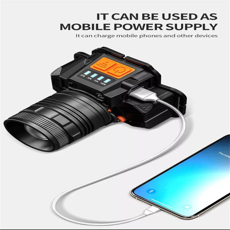 Светодиодные фары для улицы, водонепроницаемые, USB-аккумуляторы, масштабируемые, сильный свет, индукционная головка