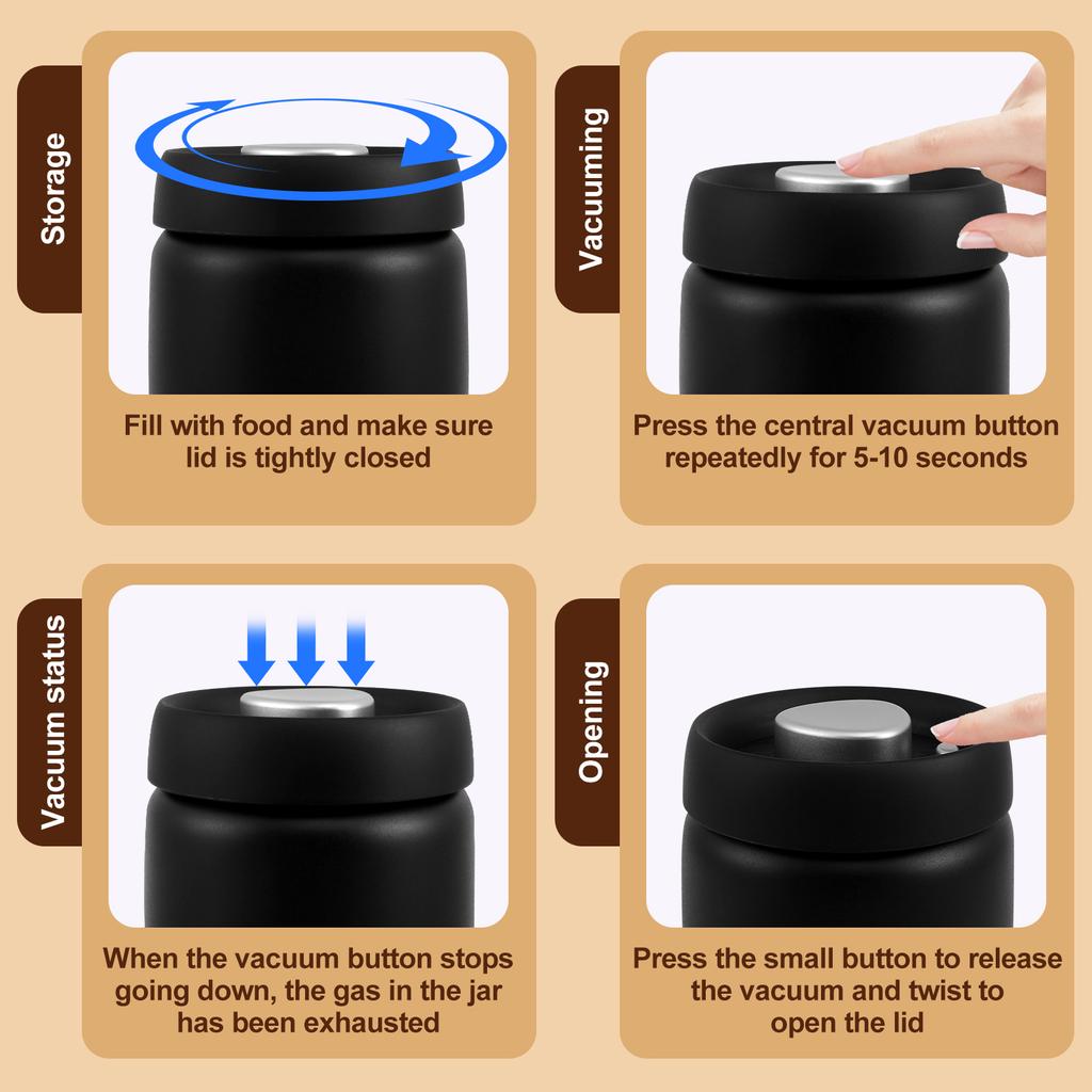 Вакуумный кувшин для кофейных зерен из нержавеющей стали 304, контейнер для хранения пищевых продуктов, кухонный, 1200 мл, вакуумная канистра для кофе