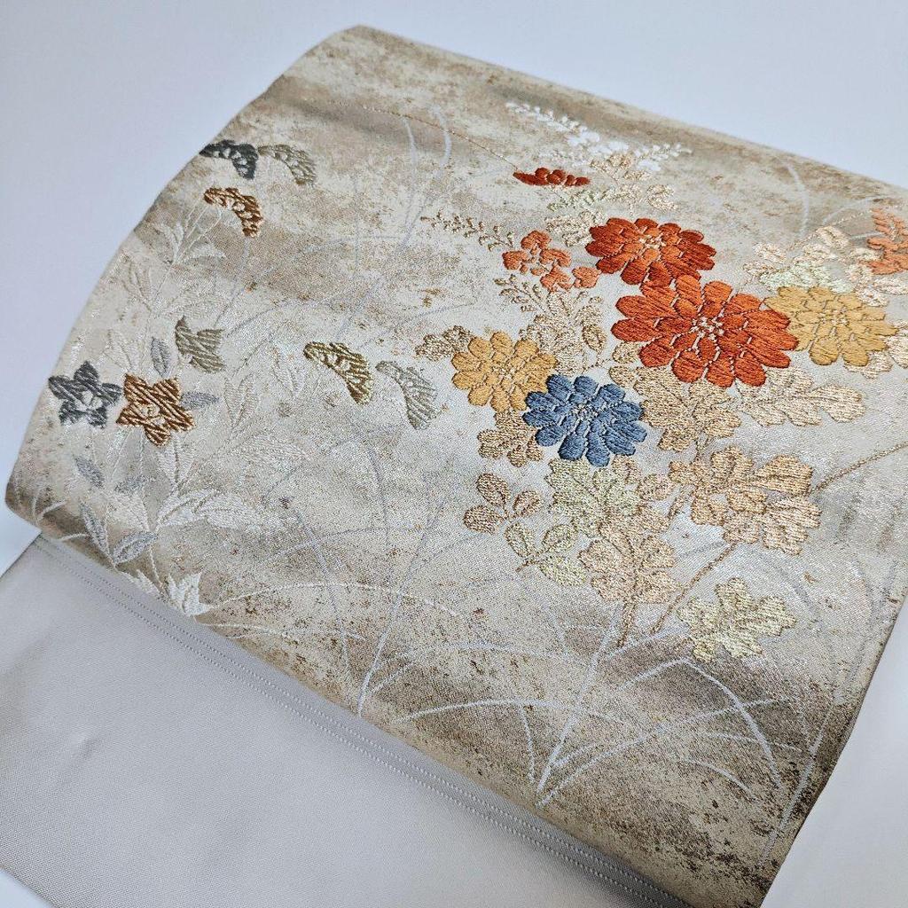 Used H-824 Nagoya Obi Nagoya Tailored Pure Silk Nine Size Karaori Flower Pattern
