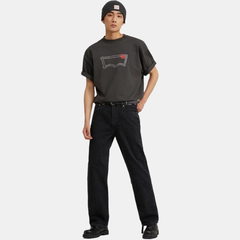 Мужская футболка с коротким рукавом, свободного кроя, с круглым вырезом и принтом логотипа Levis, черная 001B0-0000