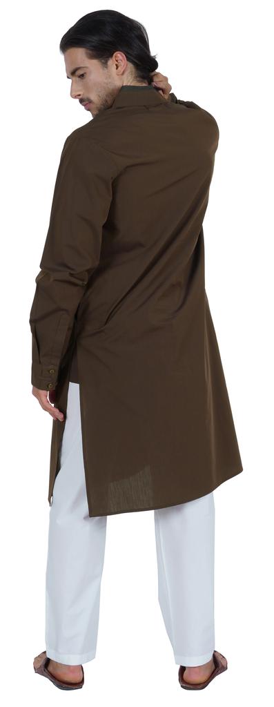 Atasi Мужская длинная однотонная кофта Henley с длинным рукавом и воротником-стойкой, этническая длинная