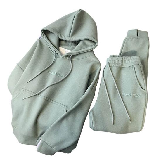 2 шт./компл. с длинными рукавами и вышивкой на шнурке, с буквенным принтом, эластичной резинкой на талии, карманами на флисовой подкладке, повседневная одежда, женская зимняя однотонная одежда