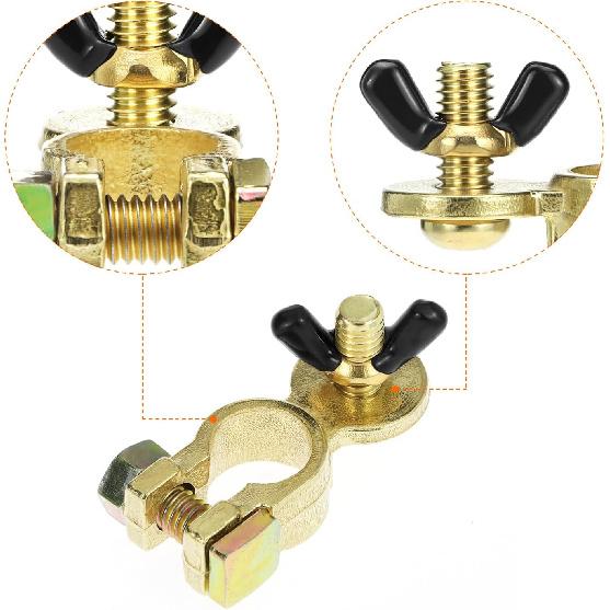 QWORK Brass Marine Grade Battery Terminal Top Post, 4 Pairs Battery Terminal Connectors, Battery Terminal Clamps for Boat Car RV, Fit All Standard