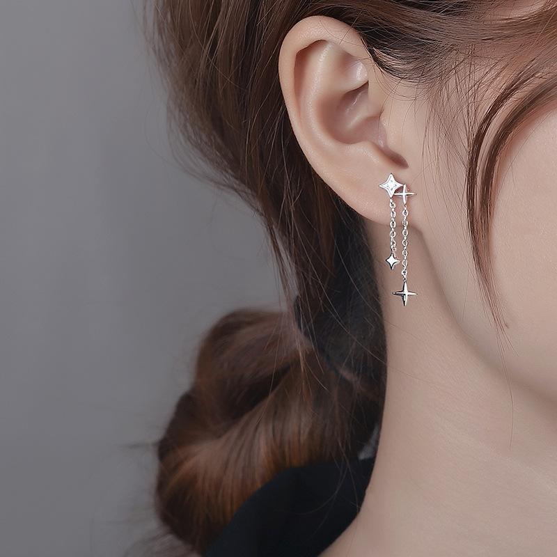 Fangxing Sparkling Diamond Star Earrings for Women, New Trendy and Niche Design, Simple and High-end Earrings