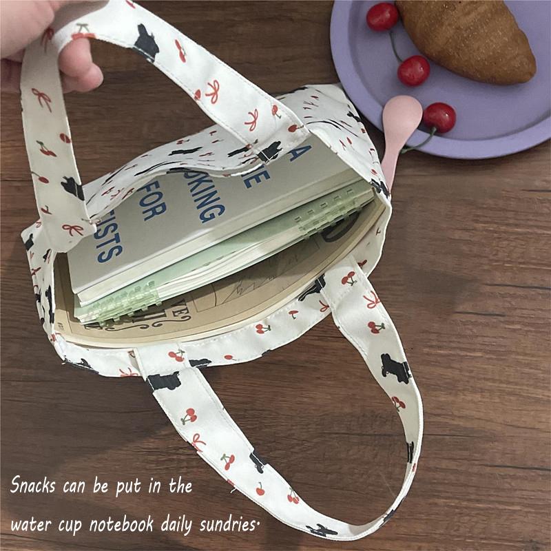 Милый котенок, принт вишенки, сумка-тоут из парусины, большая вместимость, дорожная, портативная, сумка для хранения мелочей, женская, для поездок на работу, на плечо, подарок