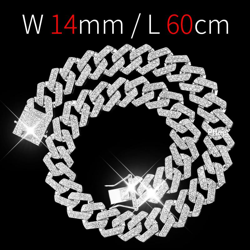 Pffee 14mm 50 60cm Cuban Chain Men Hip Hop Necklace Y2K Women Iced Out Rapper Jewelry Luxury Rhinestone Paved Miami Rhombus