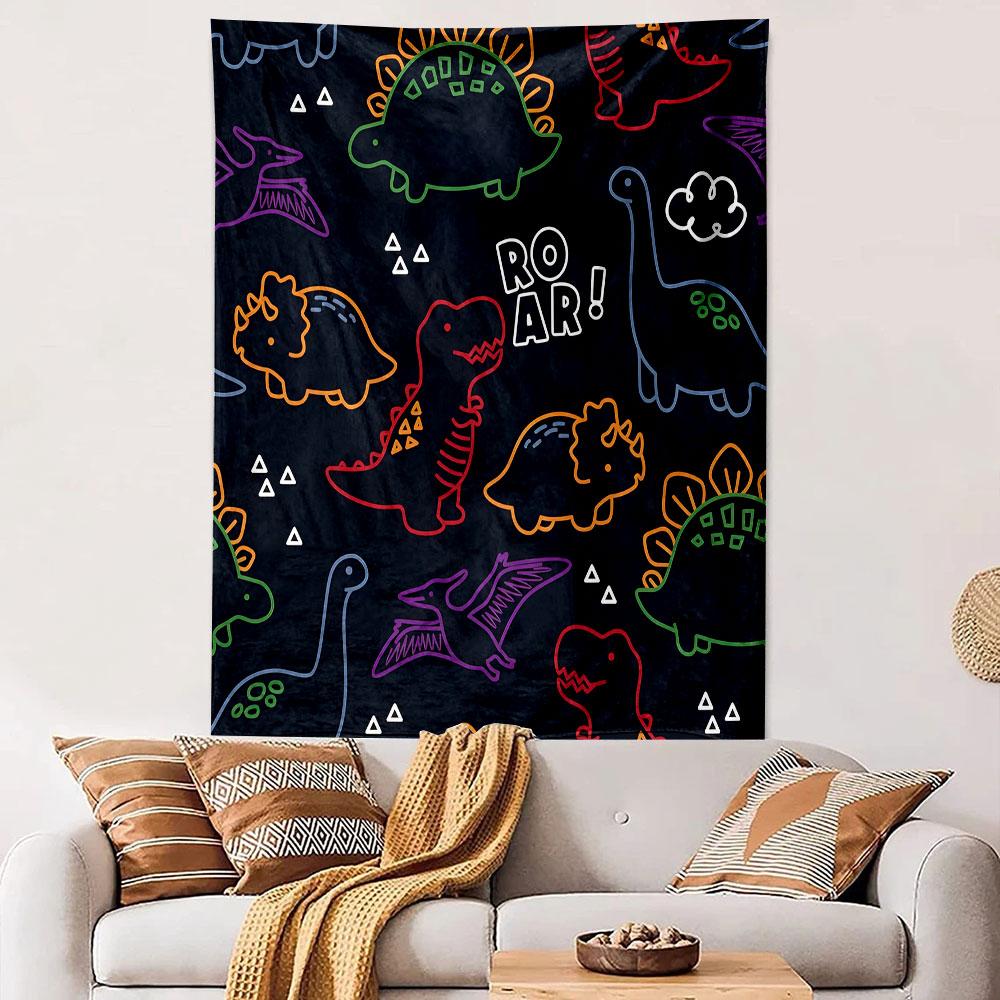 Colorful Dinosaur Pattern Illustration Patterned Tapestry Decorative Wall Hanging, Home Bedroom Living Room Decor