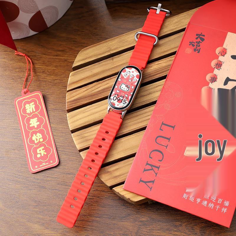 Новогодний Красный 2026: Совместимый магнитный силиконовый кожаный металлический ремешок для Xiaomi Smart Band 10/9/8.