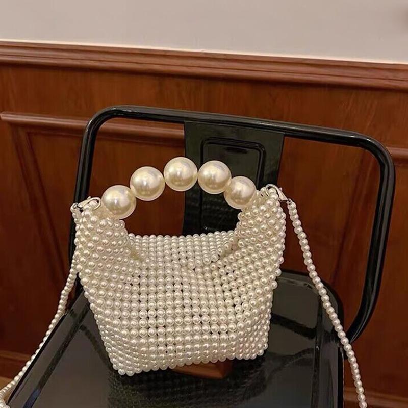 Yogodlns Handmade New Pearl Handbags For Women Fashion Trendy Portable Purse Party Shoulder Tote Bags