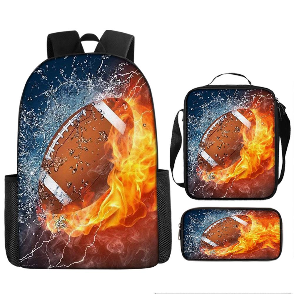School Season Three-Piece Set School Bag Pencil Bag Lunch Bag Street Tide Basketball Football Picture Backpack Set