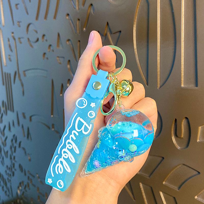 Oil-Infused Ice Cream Quicksand Acrylic Keychain Pendant - Perfect Small Gift for Bag or Car.