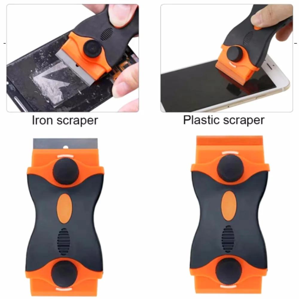 1PC Double Edged Scraping Tool with Extra 10 Plastic Razor Blades & 10 Metal Blades, Multi-Purpose Cleaning Razor Squeegee Knife
