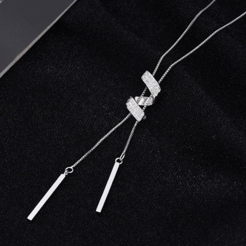 Silver Long Tassel Threaded Pendant Necklace for Women Simple Clavicle Chain Party Jewelry Accessory Gifts