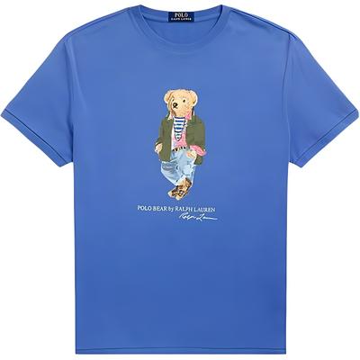 Polo Логотип Письменный Принт Узор Круглый Вырез Короткий Рукав Футболка Мужская Топы Синий 710958193-001