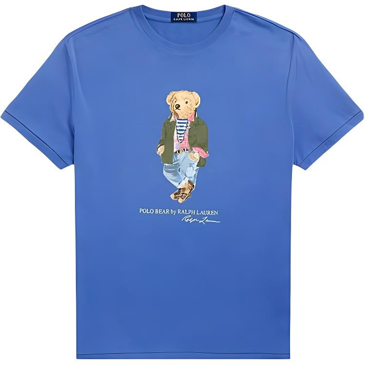 Polo Ralph Lauren Логотип Письменный Принт Узор Круглый Вырез Короткий Рукав Футболка Мужская Топы Синий 710958193-001