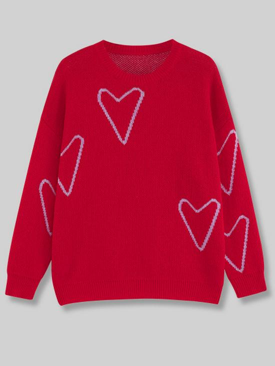 2025 Autumn European & American Celebrity Valentine's Peach Heart Color Block Sweater