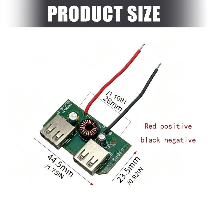 Плата питания USB с входом для аккумулятора 21 В и двумя выходами USB-A, компактная схема для зарядки телефонов и других мелких электронных устройств