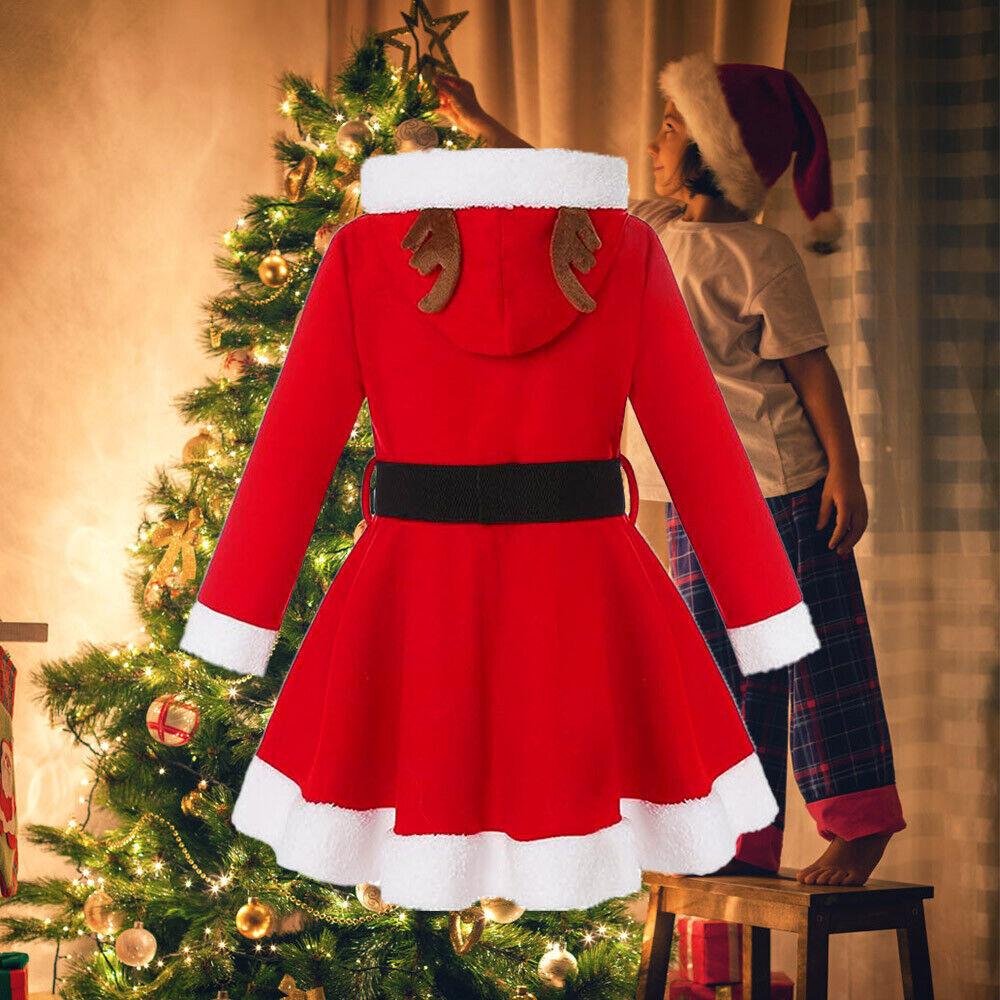 Детские рождественские платья Санты для девочек, рождественский нарядный карнавальный костюм с длинными рукавами