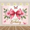 Pink Bow Tie Background Banner Girls Birthday Party Decorations Balloon Flower Photography Backdrop Supplies Photo Shoot Props